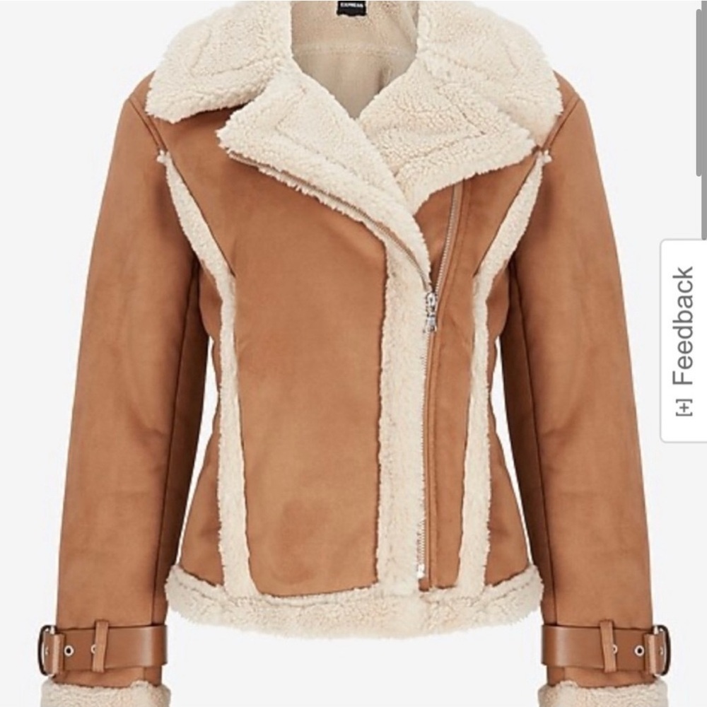 Express Faux Suede Sherpa Jacket Camel Brown Afghan Shearling Penny Lane Western - Picture 2 of 10